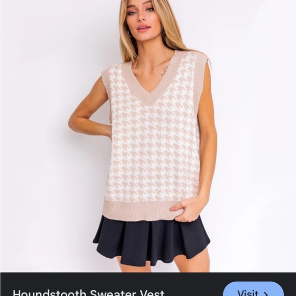 HOUNDSTOOTH SWEATER VEST - light pink / white medium NWOT - Picture 1 of 7